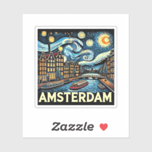 Adesivo Starry Night Over Amsterdam Canal