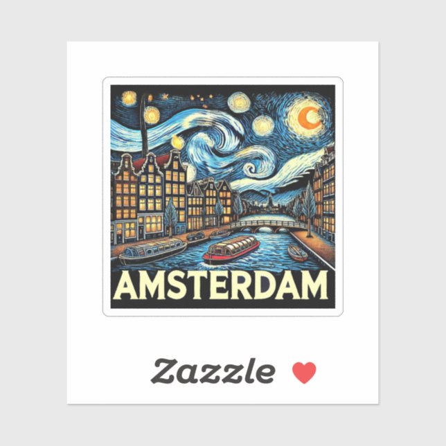 Adesivo Starry Night Over Amsterdam Canal (Folha)