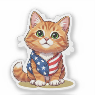 Adesivo Stars & Stripes Cat - Patriótico 4 de julho