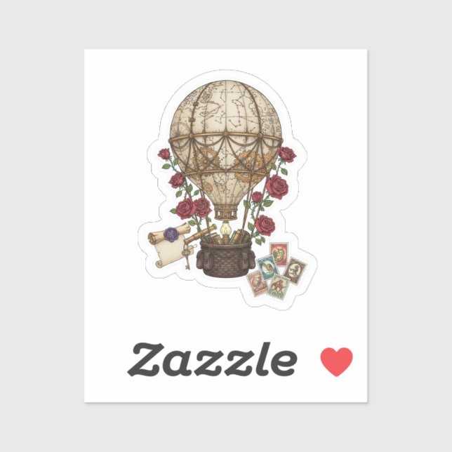 Adesivo Steampunk Vintage Hot Air Balloon Adventure design (Folha)