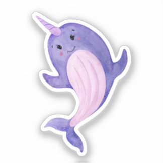 Adesivo Sticker - Cute Purple Narwhal.