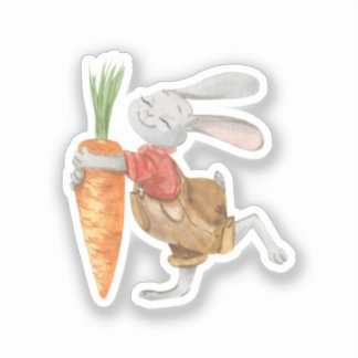 Adesivo Sticker - Cute Rabbit With Carrot.