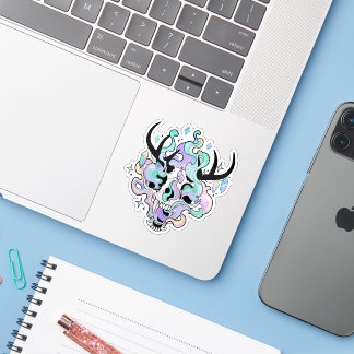 Adesivo Sticker - "Horned Skull and Smoke"
