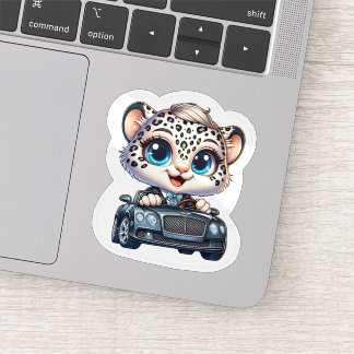 Adesivo Stickers Cute Kawaii Snow Leopard Big Cat Driving 