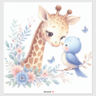 Adesivo Storybook Woodland Babings Giraffe E Pássaro Azul