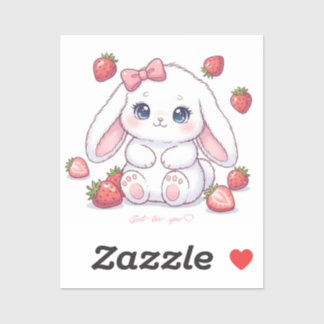 Adesivo Strawberry Gaze Bunny - Cute Anime Eyes & Ribbon 
