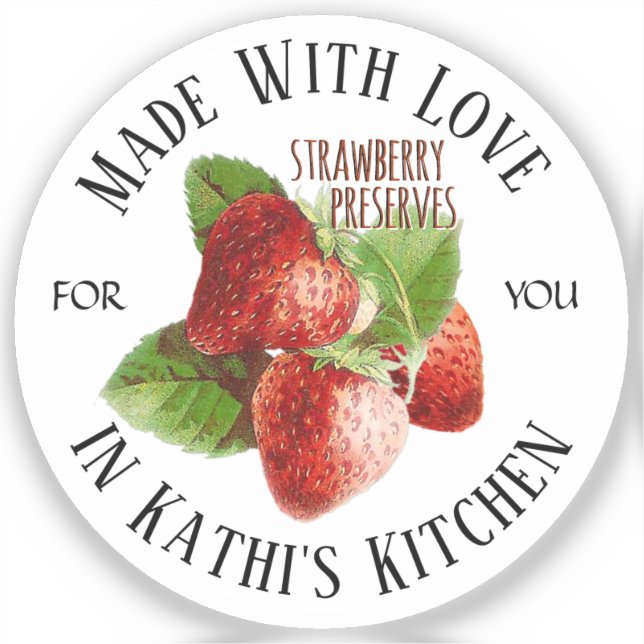 Adesivo Strawberry Jelly Jam Jar Label Feita com Presente  (Frente)