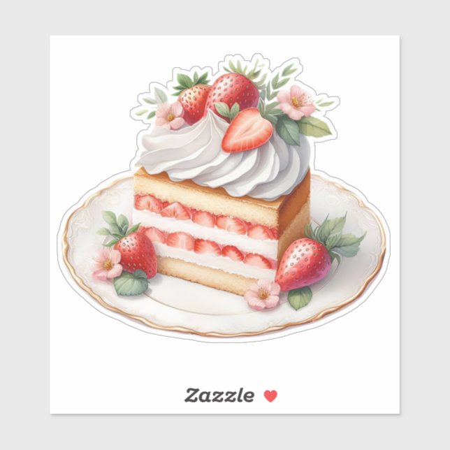 Adesivo Strawberry Layer Cake Sticker | Cute Dessert  (Folha)