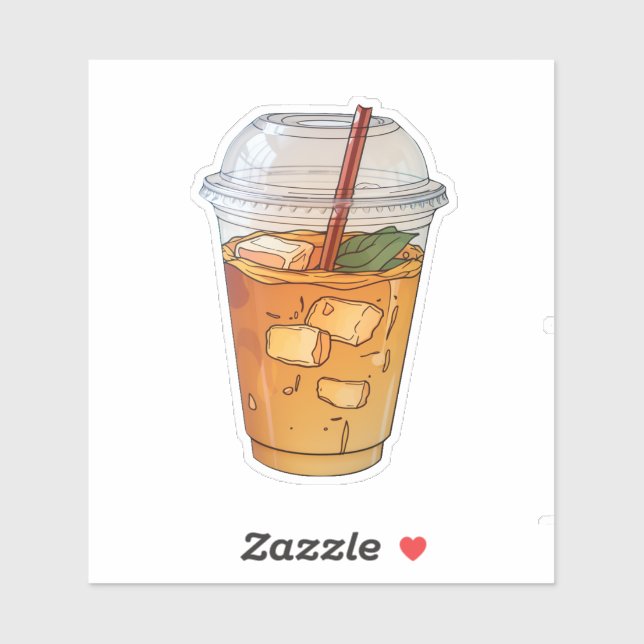 Adesivo suco com gelo em copo de plástico (Folha)