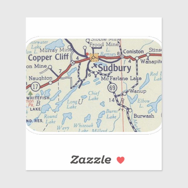 Adesivo Sudbury Ontario Vintage Map (Folha)