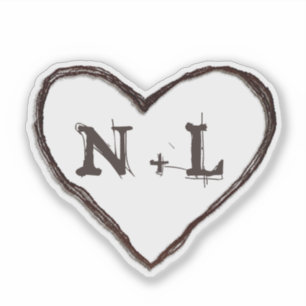 Adesivo Suecas talhadas Iniciais Rústicos do Coração Monog