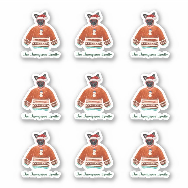 Adesivo Suéter de Natal Feio da Família dos Cachorros de B (Frente)