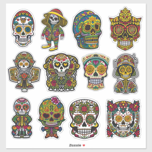 Adesivo Sugar Skull Art 12 Piece Folk Art Pack (Folha)