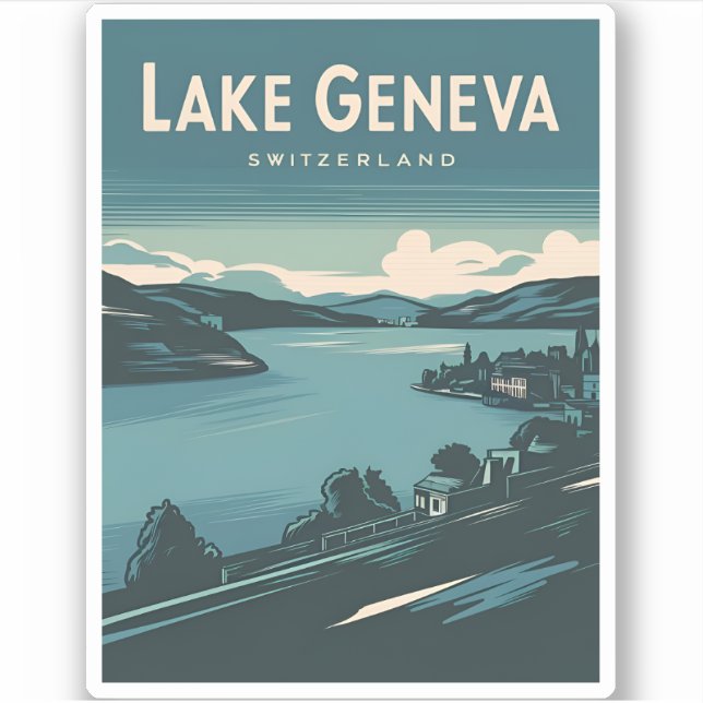 Adesivo Suiça do Lago Viagens vintage de Genebra (Frente)