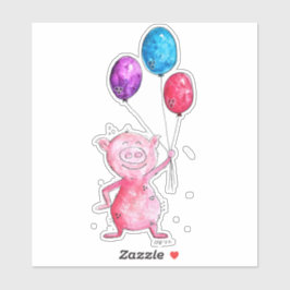 Adesivo Suíno branco rosa com balões