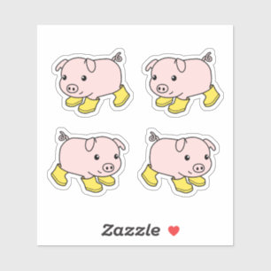 Adesivo Suíno-coxa em botas amarelas de borracha, Conjunto