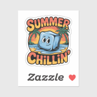 Adesivo Summer Chillin' Cute Ice Cube Retro Beach Sunset