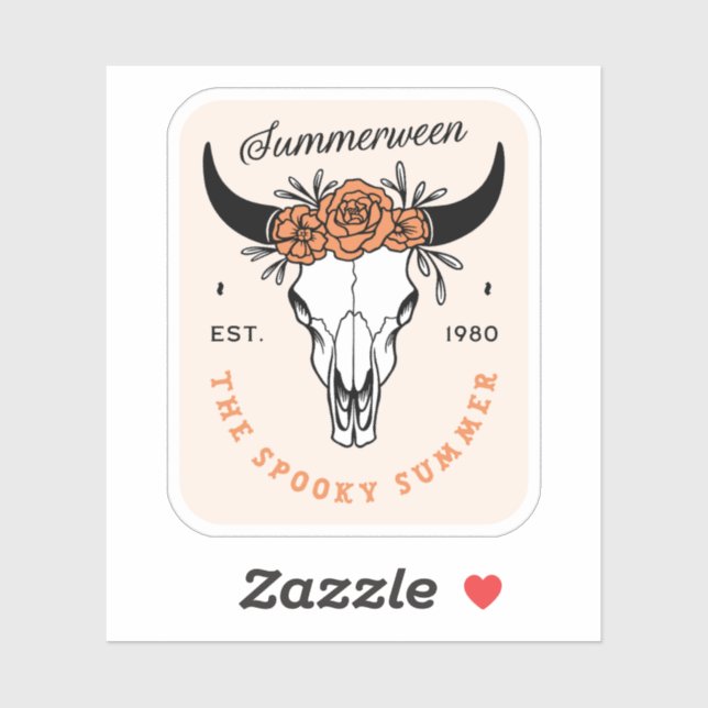 Adesivo Summerween spooky summer floral skull aesthetic (Folha)