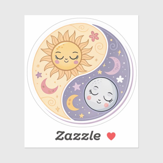 Adesivo Sun and Moon Yin Yang | Cute Celestial Balance Aes (Folha)