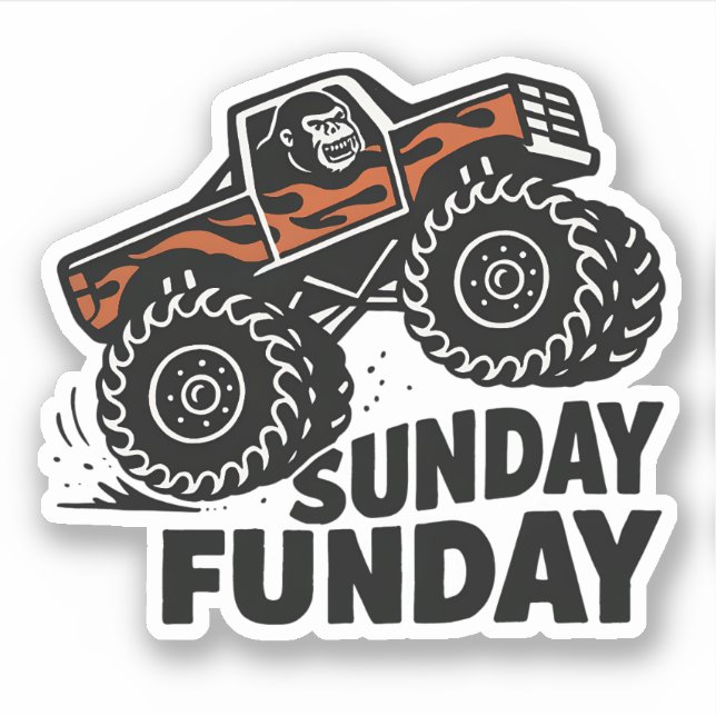 Adesivo Sunday Funday Gorilla Monster Truck Funny Sticker (Frente)