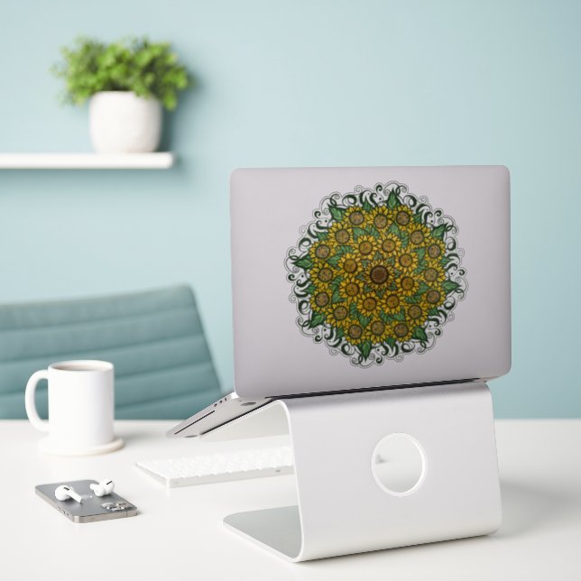 Adesivo Sunflower Mandala Nature Lover Girassóis Floral (Laptop na mesa)