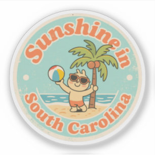 Adesivo Sunshine na Carolina do Sul_ Retro Palm Tree