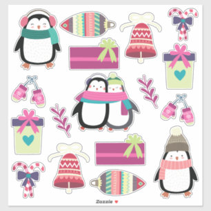Adesivo Super fofo conjunto de Natal misto com pinguins
