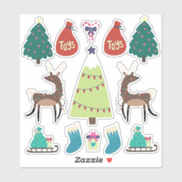 Adesivo Super fofo conjunto de Natal misto com veados