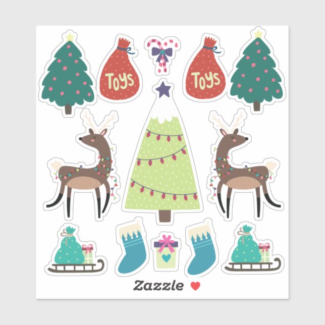Adesivo Super fofo conjunto de Natal misto com veados (Folha)