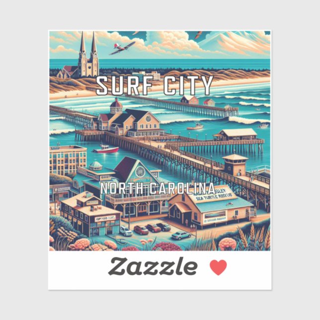 Adesivo Surf City North Carolina 3 Inch Vinyl Sticker (Folha)