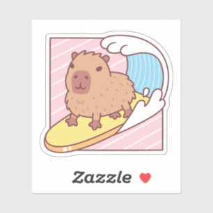 Adesivo Surfe Em Cute Capybara No Surfboard