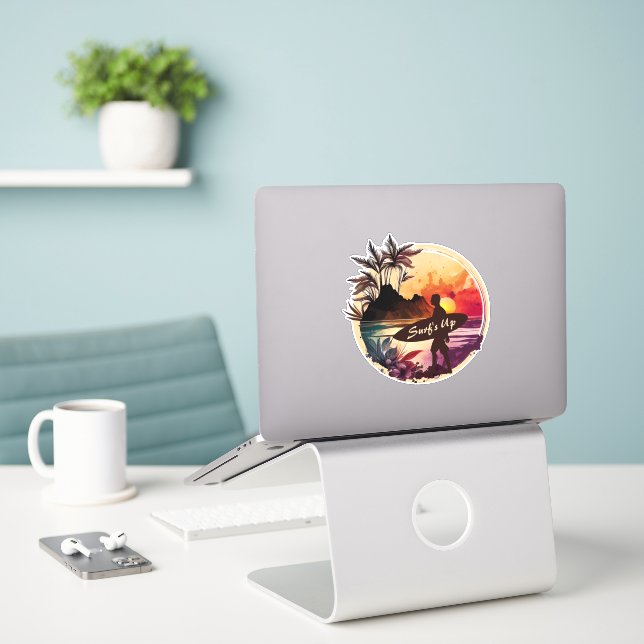 Adesivo Surfer Retro 1 Sunset Beach (Laptop na mesa)