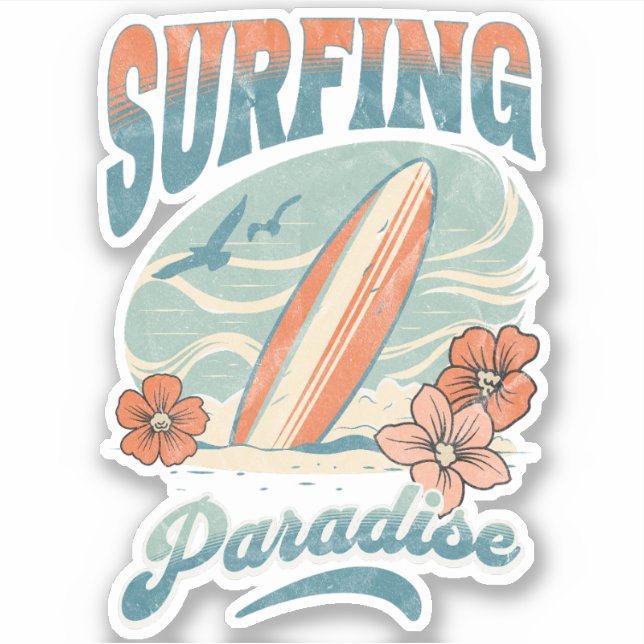 Adesivo Surfing Paradise retro style design (Frente)