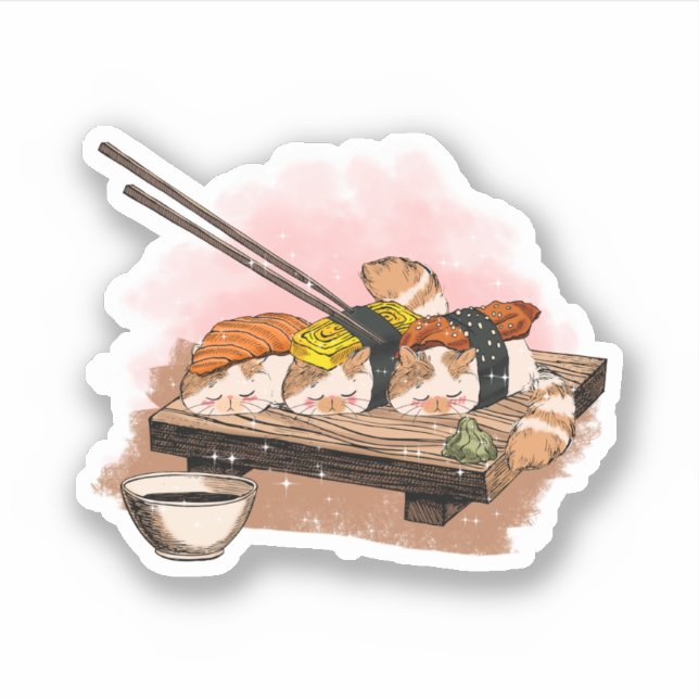 Adesivo Sushi Cat Cute Yummy Cat (Frente)