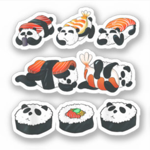 Adesivo Sushi Cute Panda Sushi Hug Maki Amante Divertido C