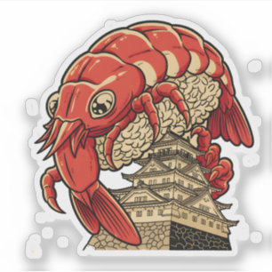 Adesivo Sushi de Camarão Fofo no Design de Arte do Castelo