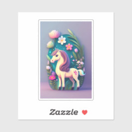 Adesivo Süßes Pony mit Blumenhintergrund -