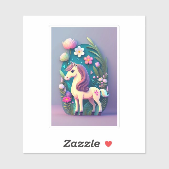 Adesivo Süßes Pony mit Blumenhintergrund -  (Folha)