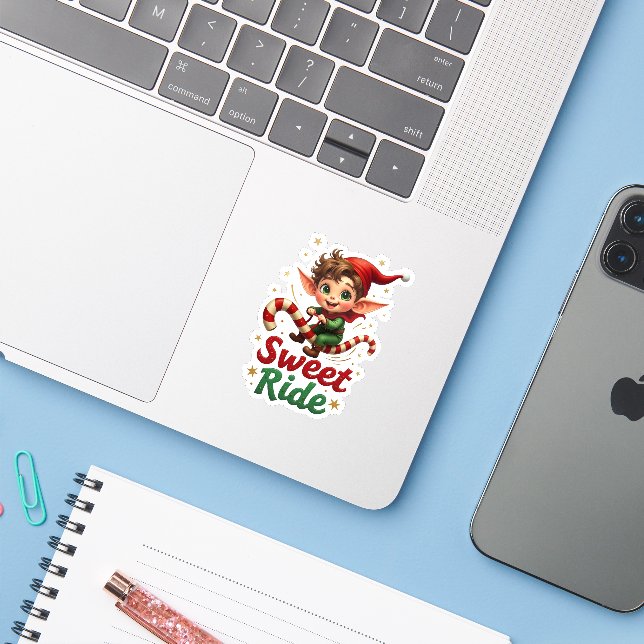 Adesivo Sweet Ride Elf Holiday Sticker (Notebook com iPhone)