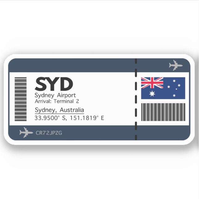 Adesivo SYD Sydney Boembarque Pass - Tíquete da Austrália (Frente)