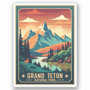 Adesivo T-Shirt Rtro Grand Teton Hike Sunset