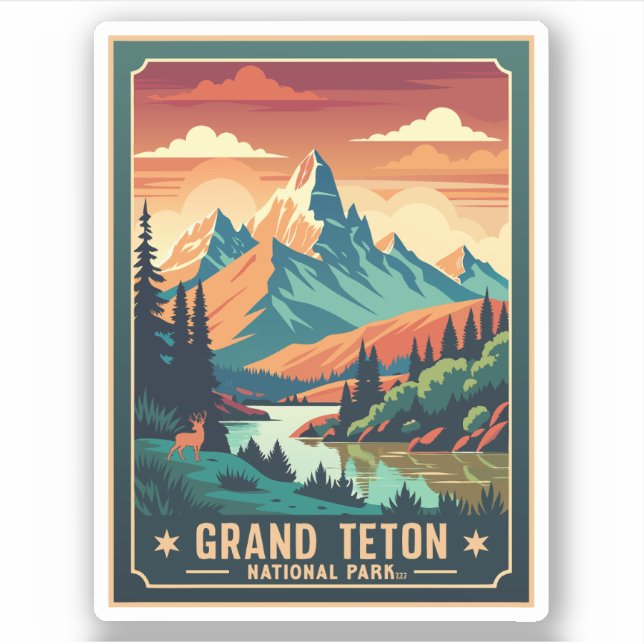 Adesivo T-Shirt Rtro Grand Teton Hike Sunset (Frente)