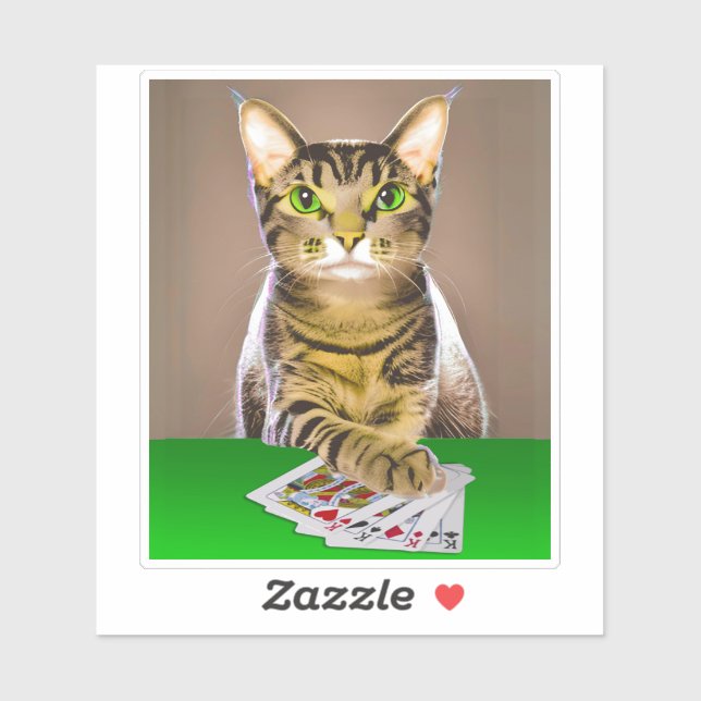 Adesivo Tabby Cat Playing Poker (Folha)