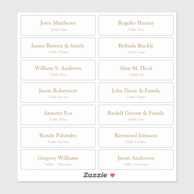 Adesivo Tabela Nomes de Convidado do Cartão Local de Casam (Folha)