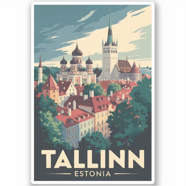 Adesivo Tallinn Estônia Viagem Art Vintage (Frente)