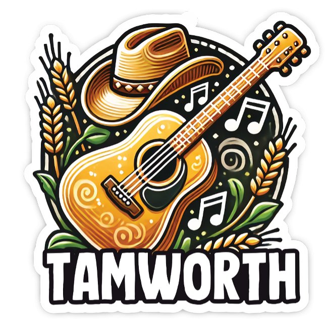 Adesivo Tamworth, Vinheta Austrália NSW (Tamworth New South Wales, Australia. Country Music Festival, Golden Guitar Momento.)