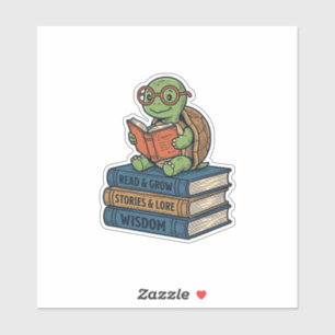 Adesivo Tartaruga Cute Lendo em Livros Vetor Vintage_1