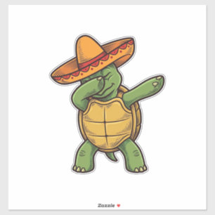 Adesivo Tartaruga Dabbing Sombrero Design Vetorial Vintage