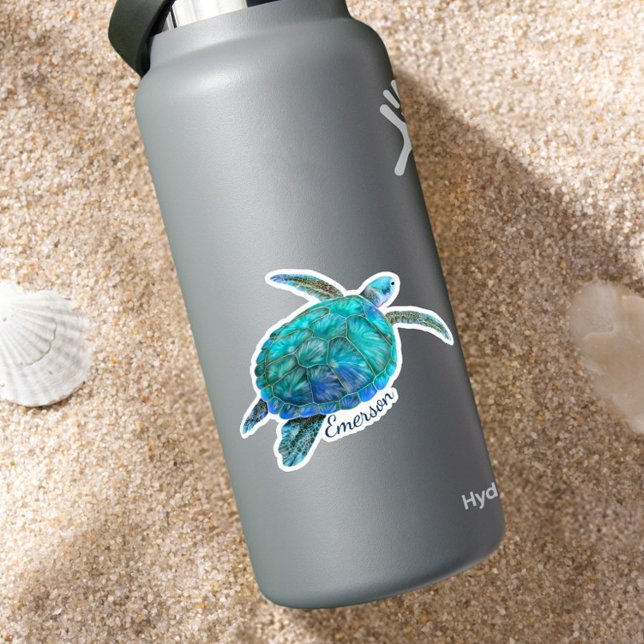 Adesivo Tartaruga do Mar de Cores Aquáticas Personalizada (Criador carregado)