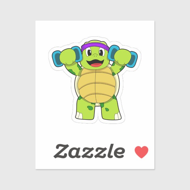 Adesivo Tartaruga em Fortaleza e Dumbbells (Folha)